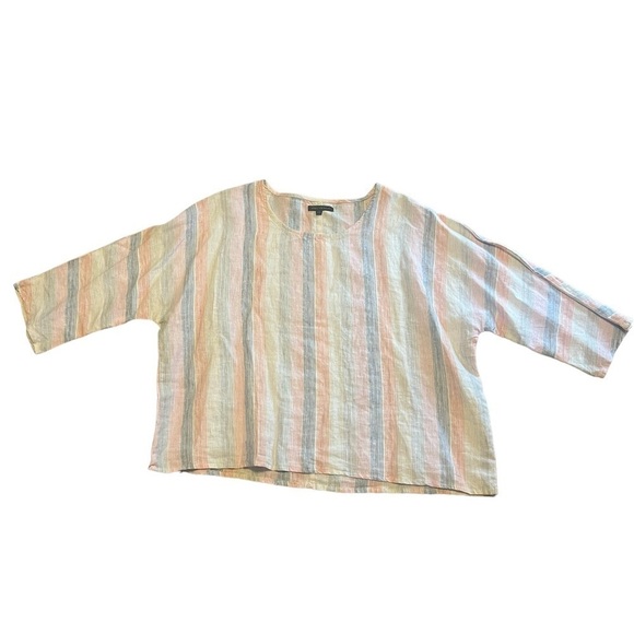 For Cynthia 100% linen 3/4 length sleeve striped blouse - Picture 5 of 8